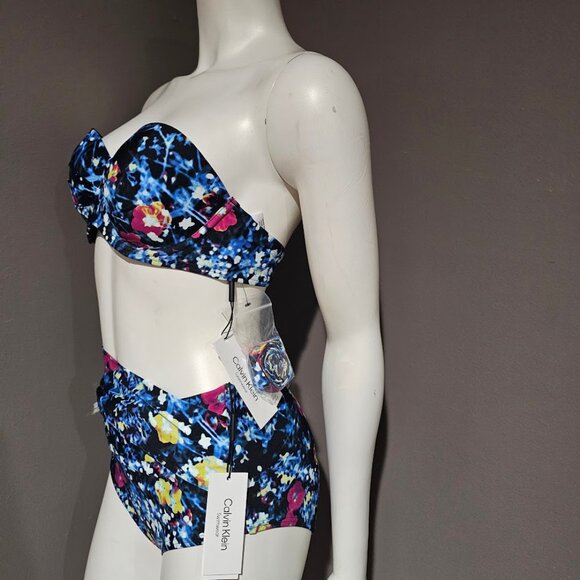 Calvin Klein Printed Balconette Bikini Top & Tummy-Control High-Waist Bottoms - Picture 3 of 11
